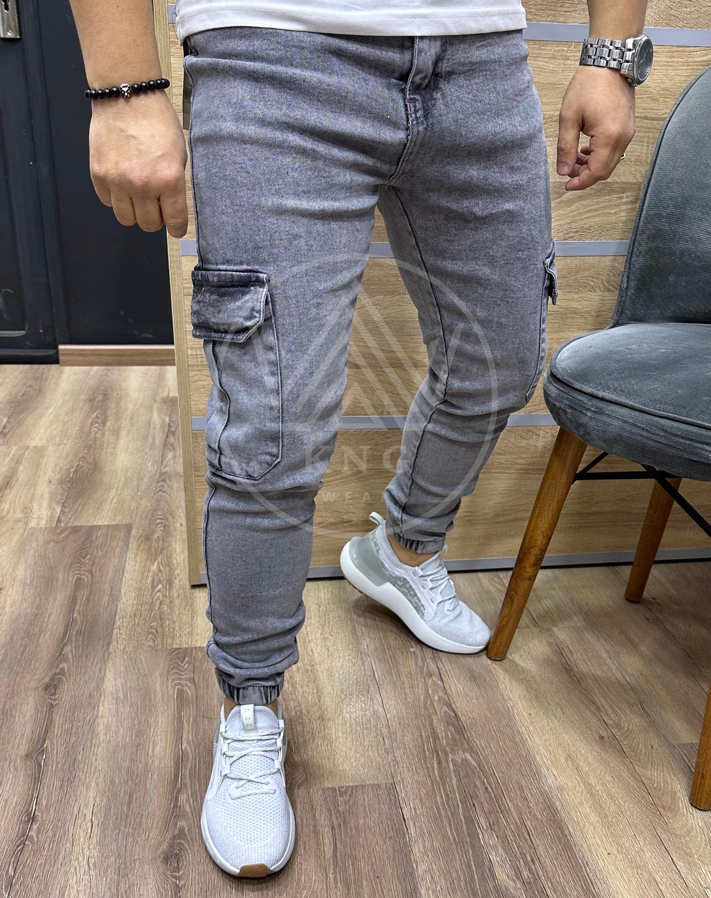 CARGO JEAN Avec Bande M1 - GRIS (Élastique)