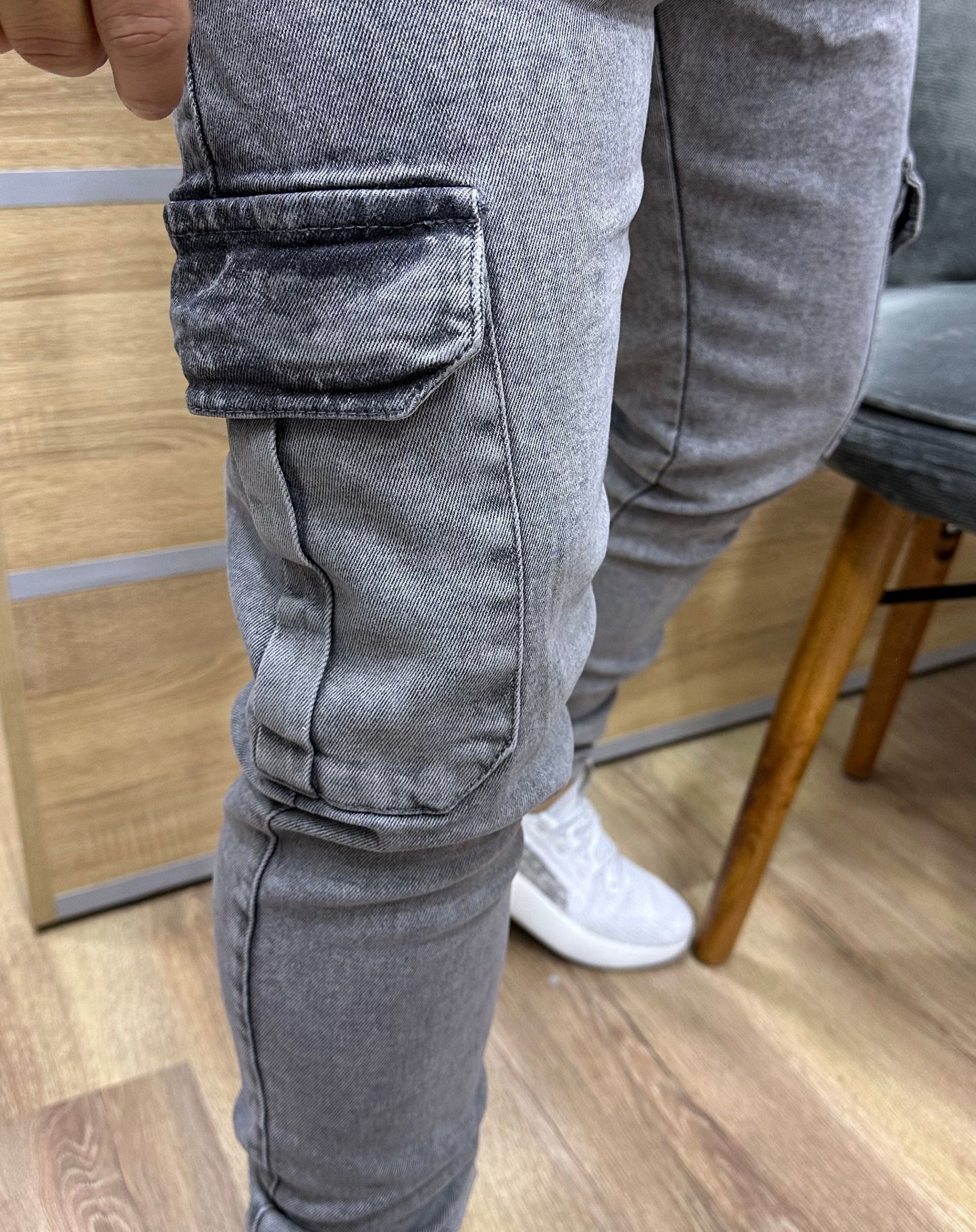 CARGO JEAN Avec Bande M1 - GRIS (Élastique)
