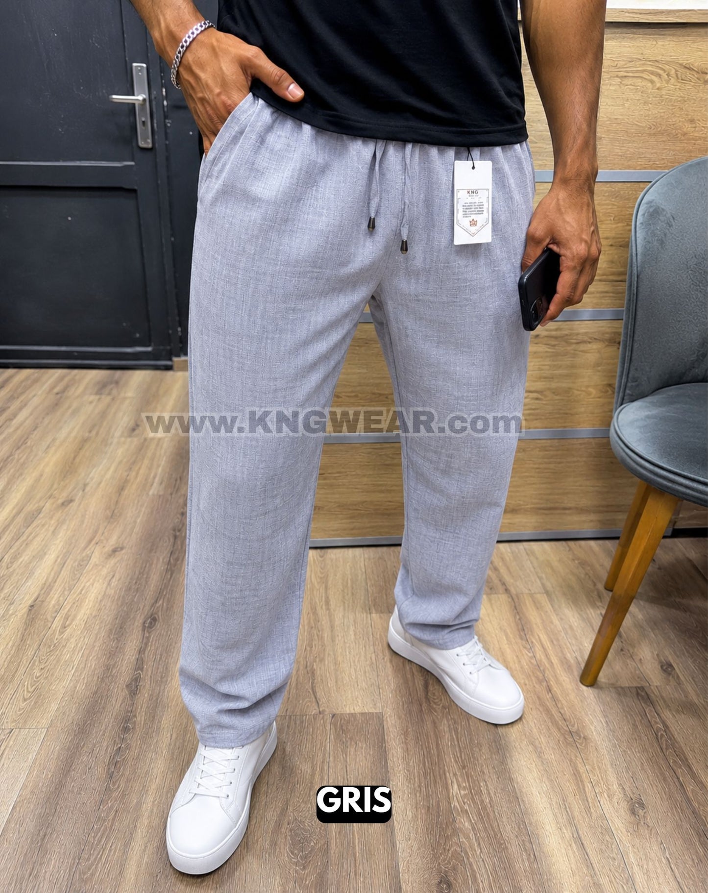 ENSEMBLE PANTALIN LIN + T-SHIRT COL POLO